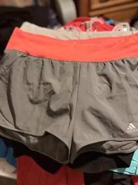 adidas Women's Gray Athletic Shorts with Coral Waistband